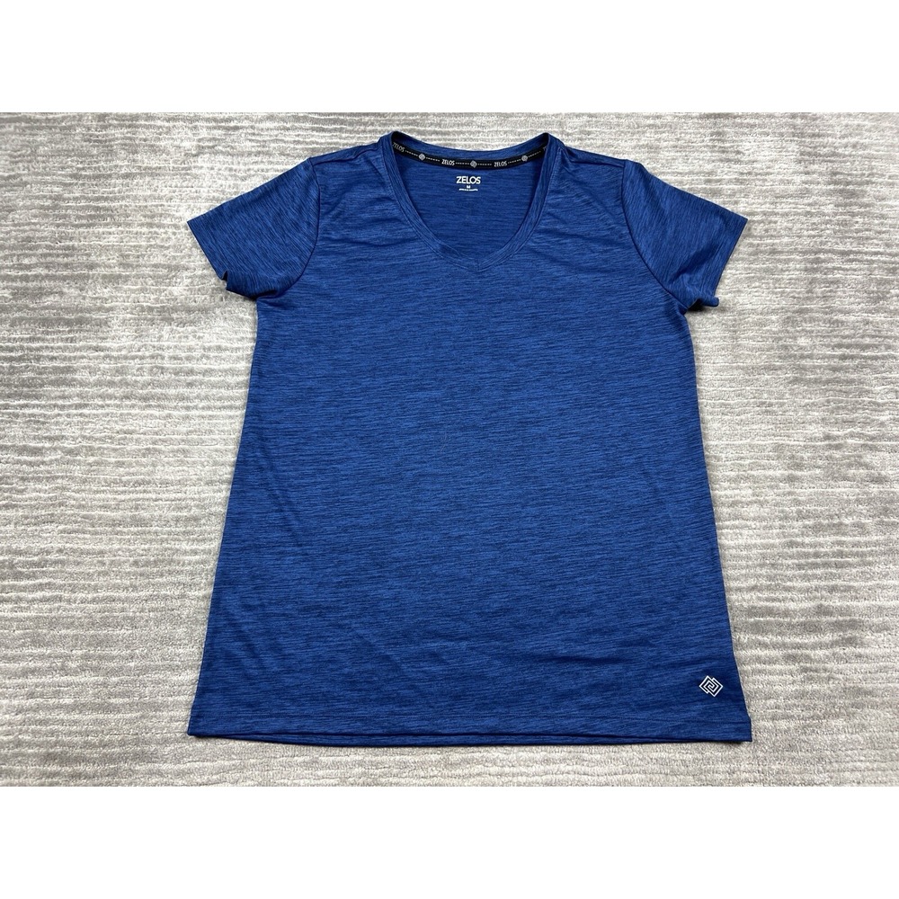 Zelos Top Womens Medium Blue Short Sleeve Vneck Polyester Casual‎